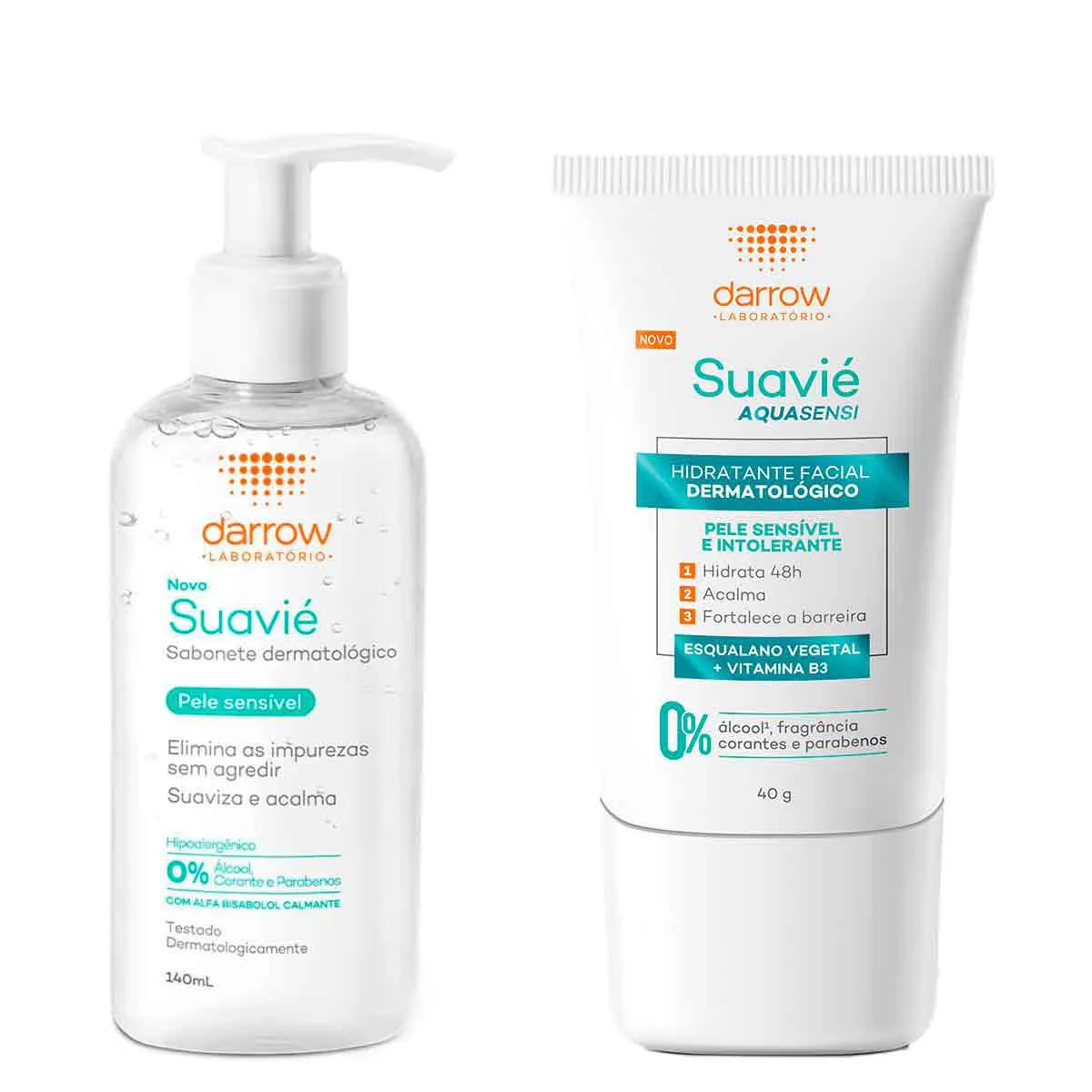 Kit Suavié Pele Sensível Sabonete Líquido Dermatológico Darrow com 140ml + Gel Hidratante Facial Dermatológico Aquasensi 40g — Darrow | Farmácia Resyla