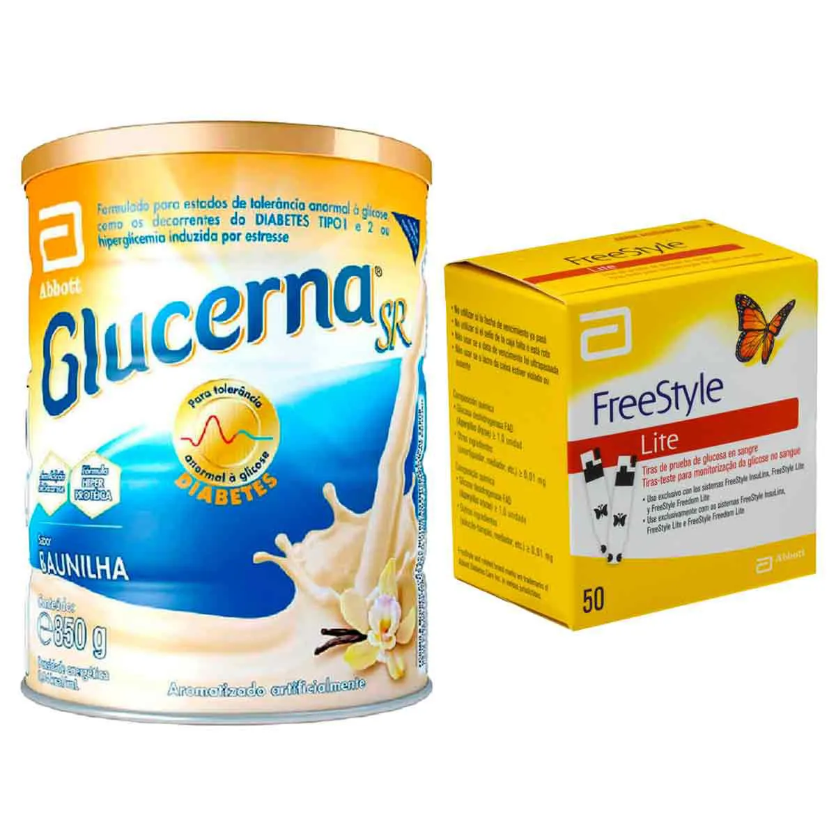 Kit Suplemento Alimentar Glucerna Baunilha 850g + Tiras de Teste para Glicose Freestyle Lite 50 unidades — Glucerna | Farmácia Resyla