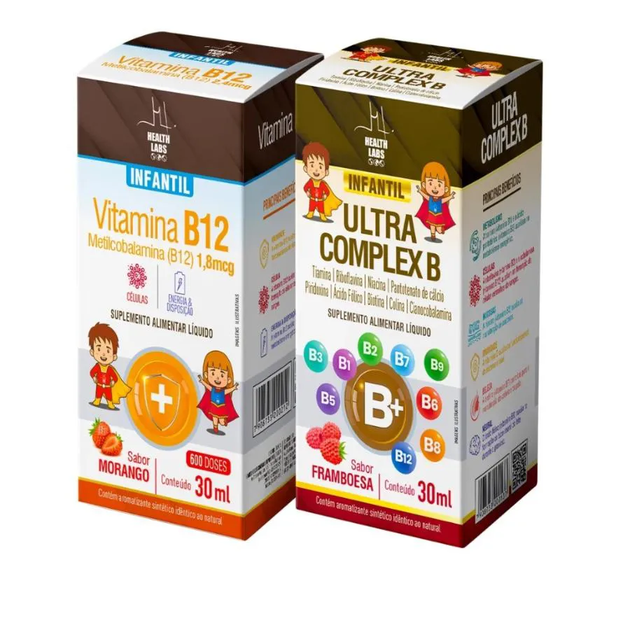 Kit Vitamina B12 Infantil 30ml Morango + Ultra Complexo B Infantil 30ml Framboesa - Health Labs — | Farmácia Resyla