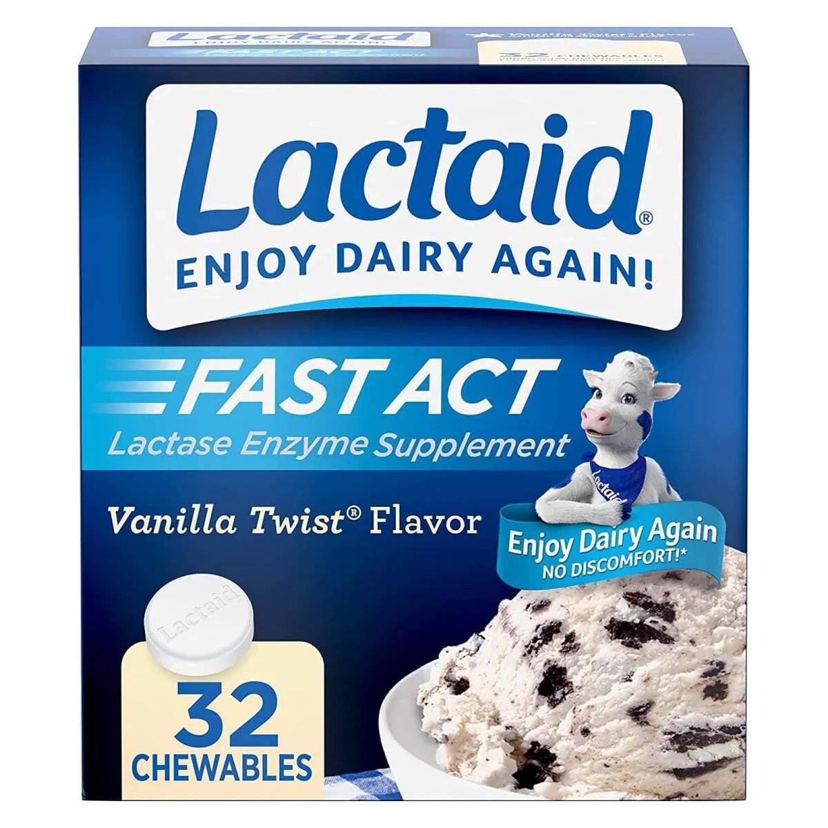 Lactaid Fast Act Lactose Enzimas 32 Tabletes Mastigaveis Sabor Baunilha - Lactaid — | Farmácia Resyla