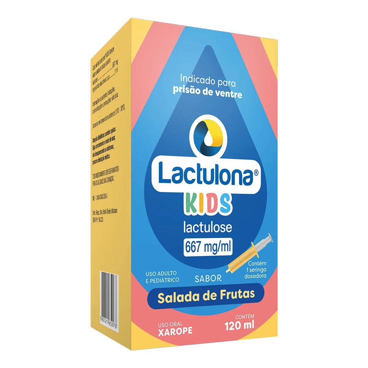Lactulona Kids 667mg/ml Xarope Sabor Salada de Frutas 120ml + Seringa Dosadora — | Farmácia Resyla