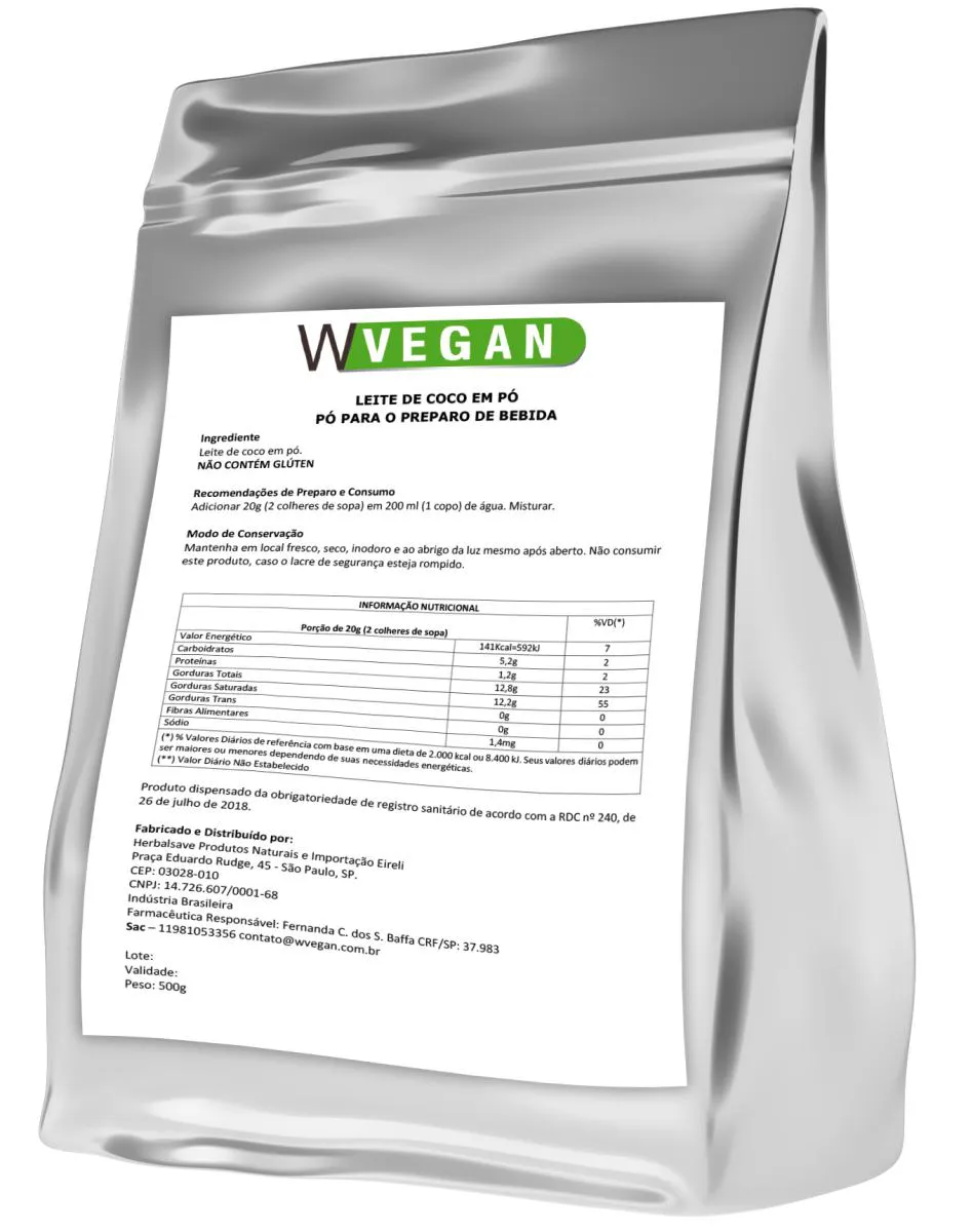 Leite de Coco em Pó 1kg Embalagem Refil Wvegan Vegano — | Farmácia Resyla