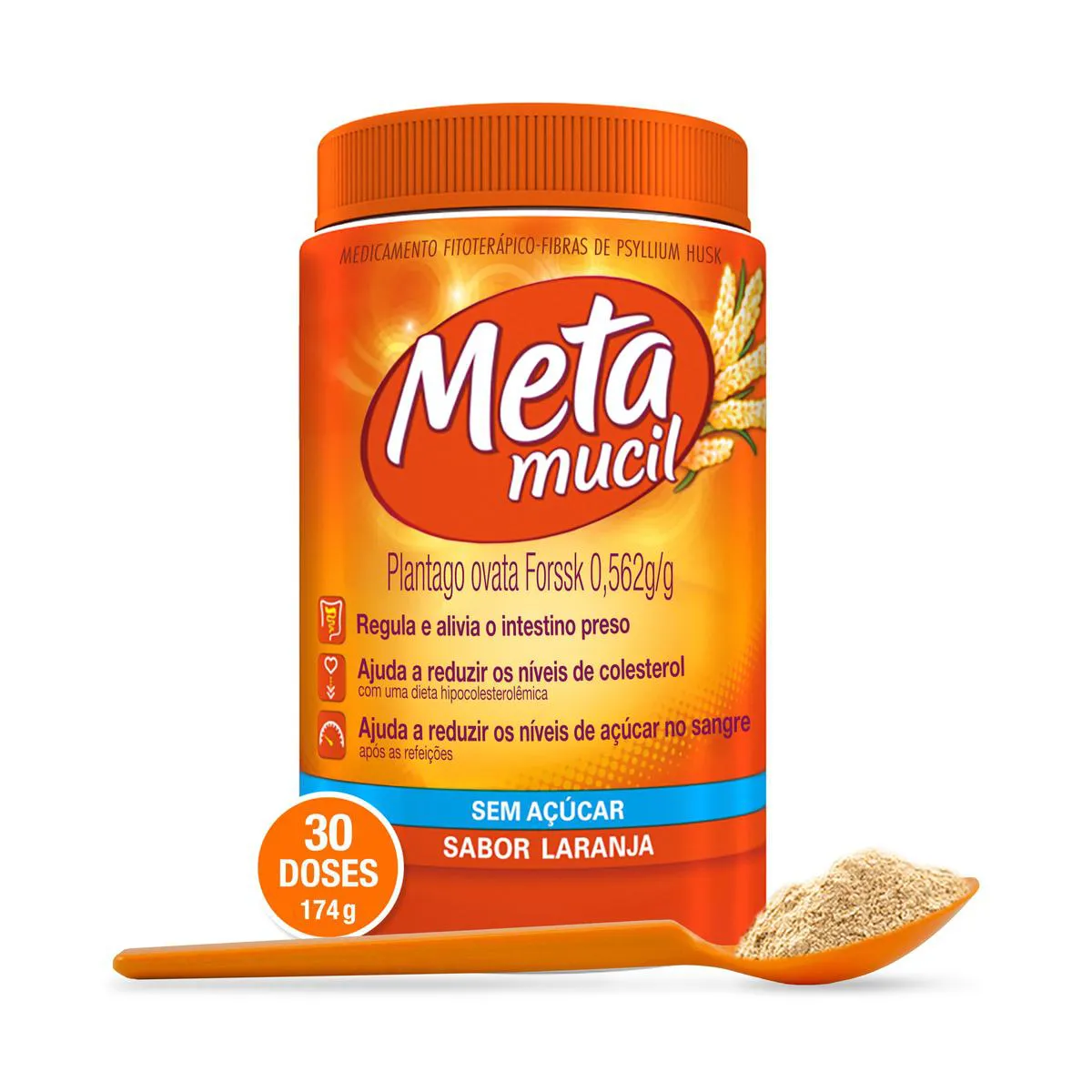 Metamucil Fibra Psyllium Sabor Laranja Sem Açúcar 174g — | Farmácia Resyla