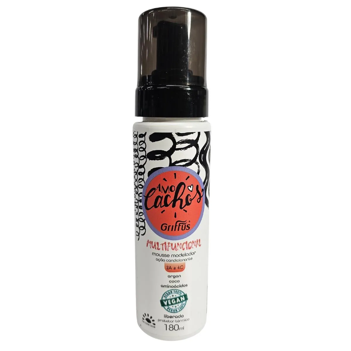 Mousse Modelador Multifuncional 2a a 4c Vegano Amo Cachos Griffus 180ml — | Farmácia Resyla
