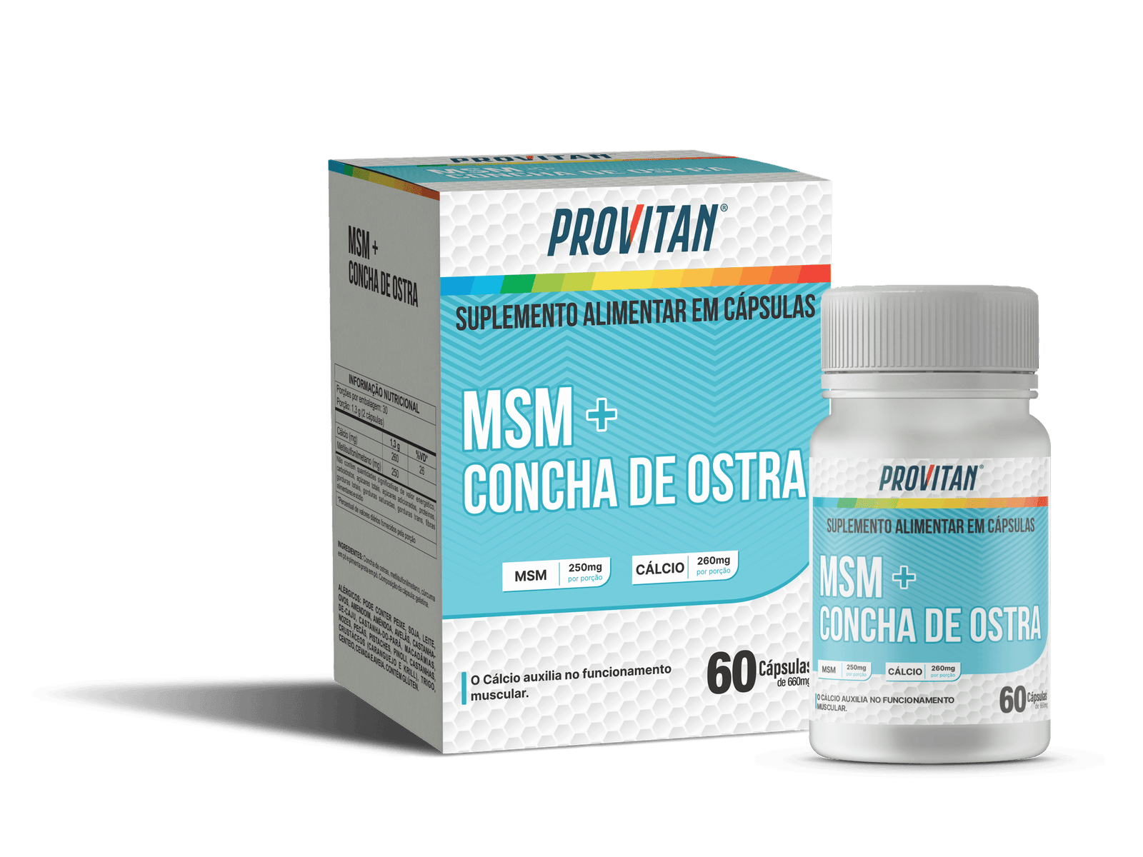 MSM (Metilsulfonilmetano) + Concha de Ostra (Cálcio) Provitan 660 mg – 60 Cápsulas para Saúde Articular — | Farmácia Resyla