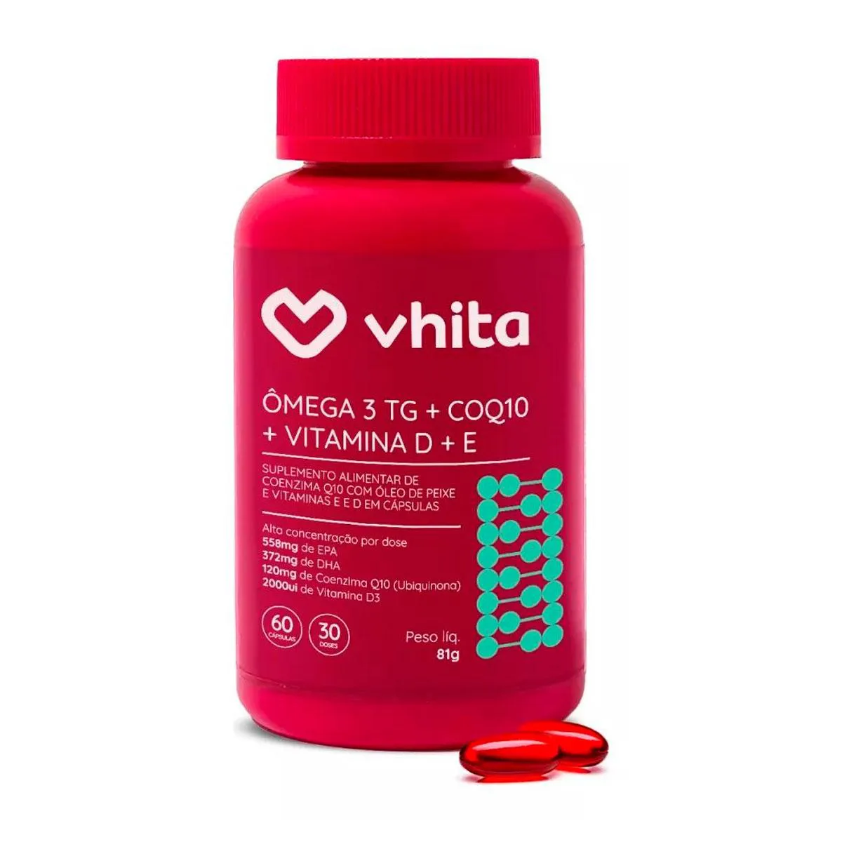 Ômega 3 + Coenzima Q10 + Vitamina D e E Vhita 60 capsulas — | Farmácia Resyla