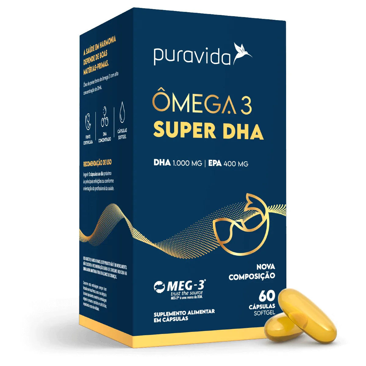 Ômega 3 DHA 1000mg Puravida 60 cápsulas — Puravida | Farmácia Resyla