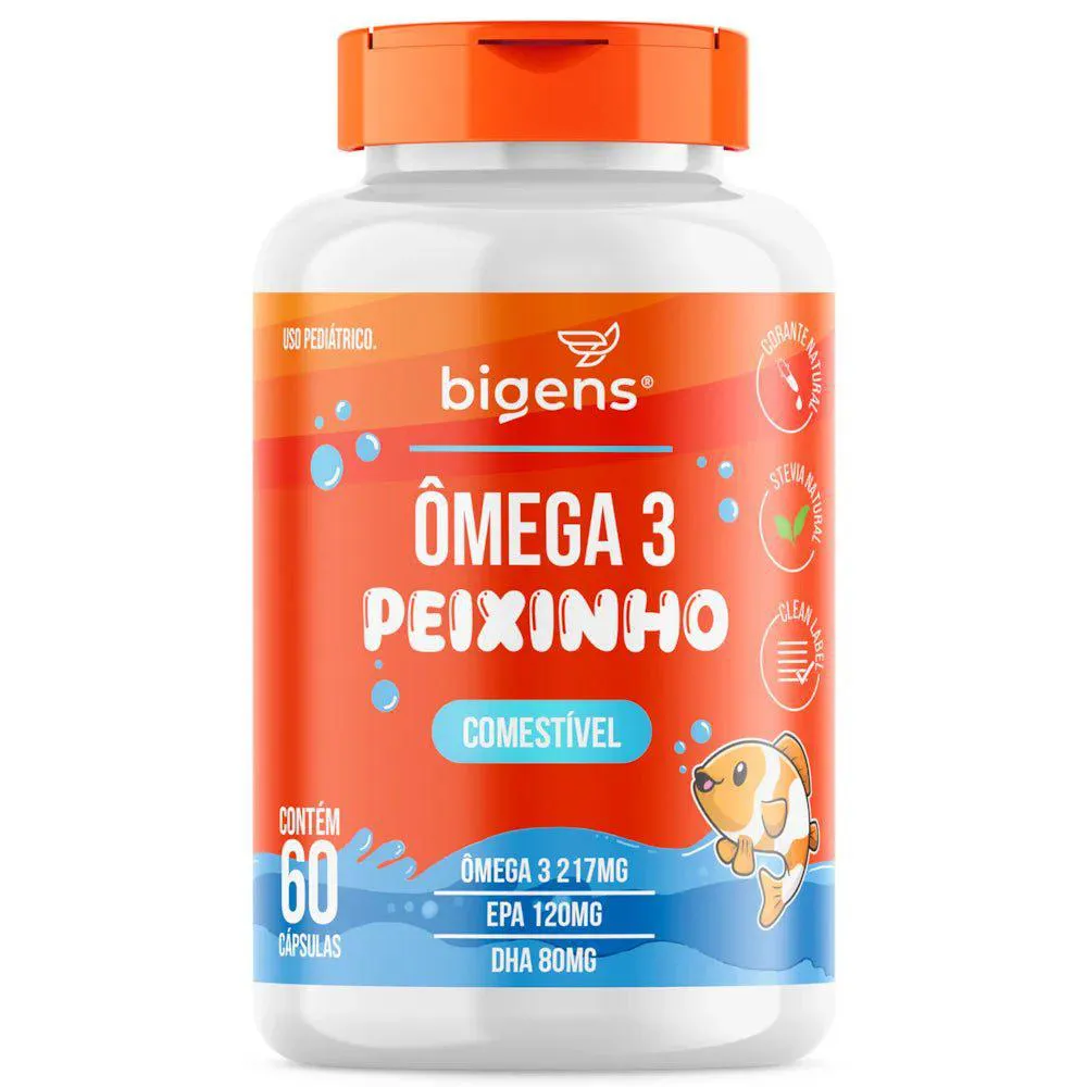 Ômega 3 Peixinho Mastigável 60 Cápsulas | DHA + EPA Sabor Laranja, Corante Natural, Zero Açúcar | Bigens — Natura | Farmácia Resyla