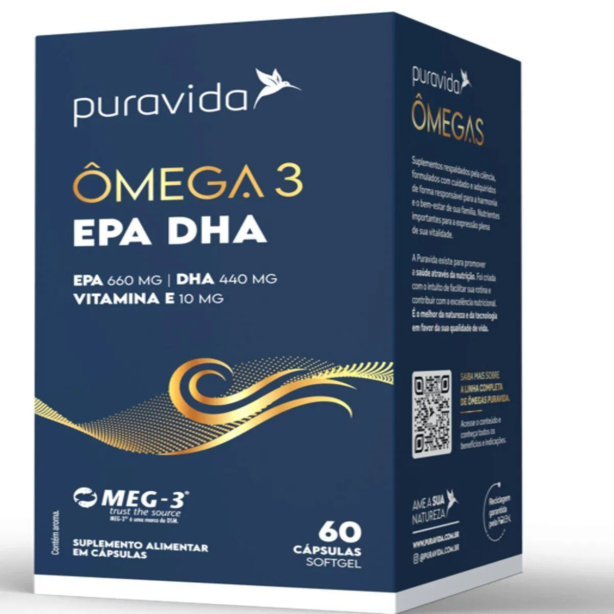 Ômega 3 Puravida EPA 660mg DHA 440mg Vitamina E 10mg 60 cápsulas — Puravida | Farmácia Resyla