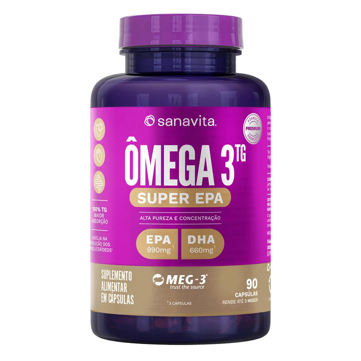 Ômega 3TG Sanavita Super EPA 90 cápsulas — Sanavita | Farmácia Resyla