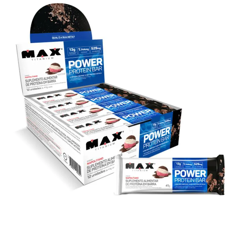 Power Protein Bar 41g Sabor Napolitano - Barras de Proteína 12un - Max Titanium Caixa C12 unidades — Max Titanium | Farmácia Resyla