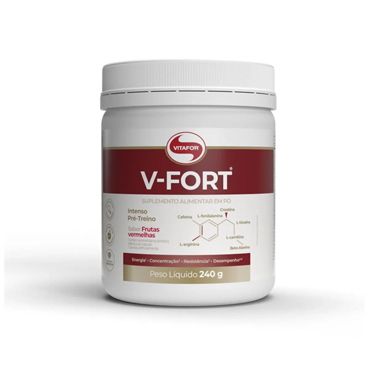 Pré-Treino Intenso Vitafor V-Fort Frutas Vermelhas 240g — Vitafor | Farmácia Resyla