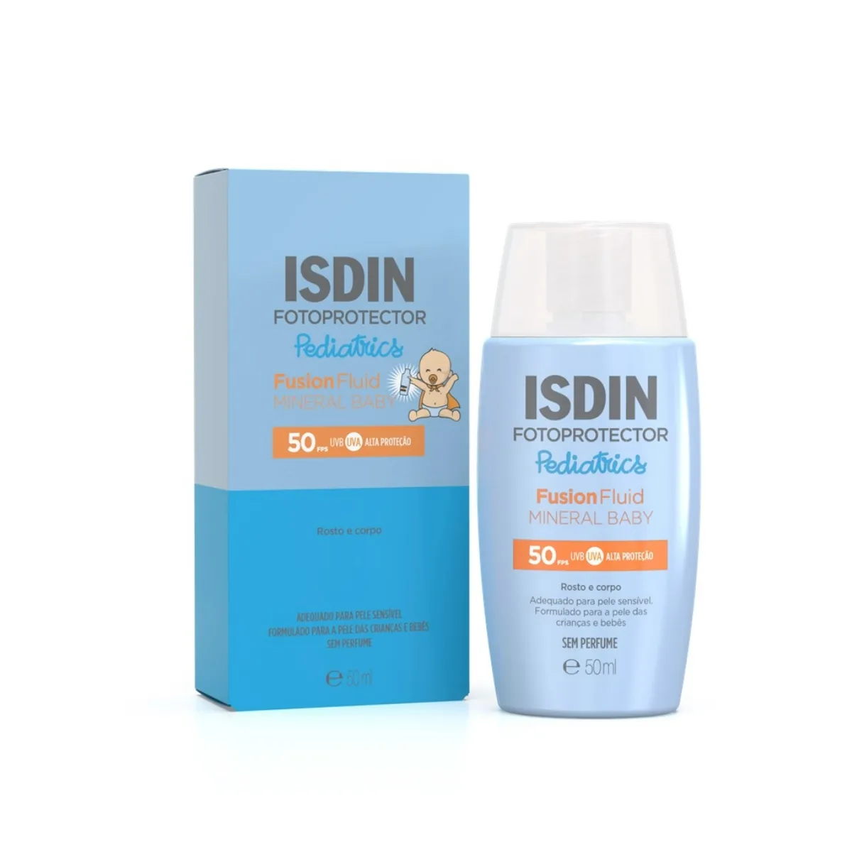 Protetor Solar Isdin Pediatrics Fusion Fluid Mineral Baby Rosto e Corpo FPS 50 50ml — Isdin | Farmácia Resyla
