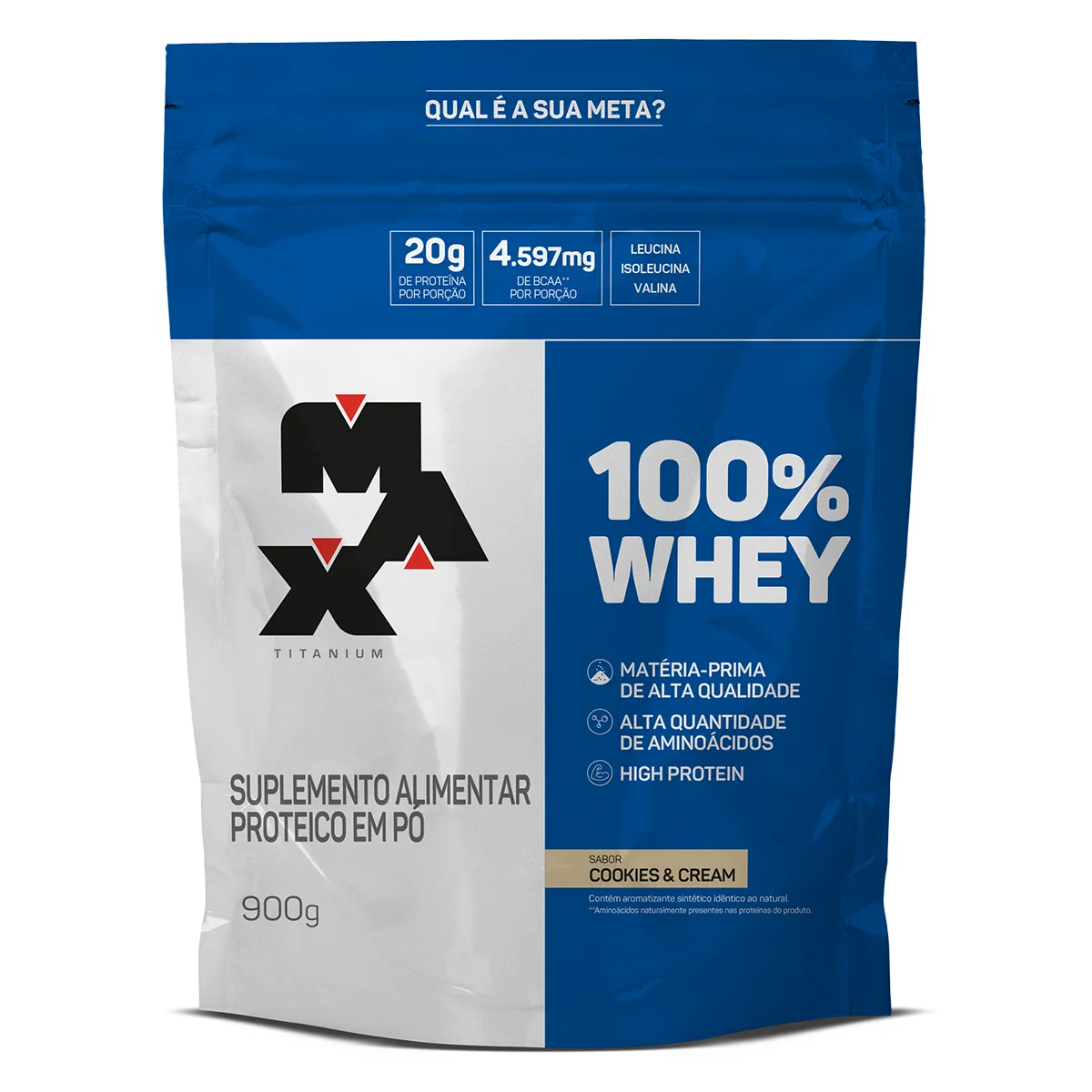 Refil Whey Protein Max Titanium 100% Whey Cookies & Cream 900g — Max Titanium | Farmácia Resyla