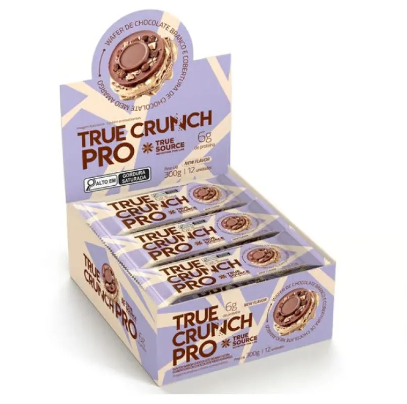 True Crunch Pro Display (12 Unid. 25g) - Sabor: Choc. Branco Cobertura Chocolate Meio Amargo — | Farmácia Resyla