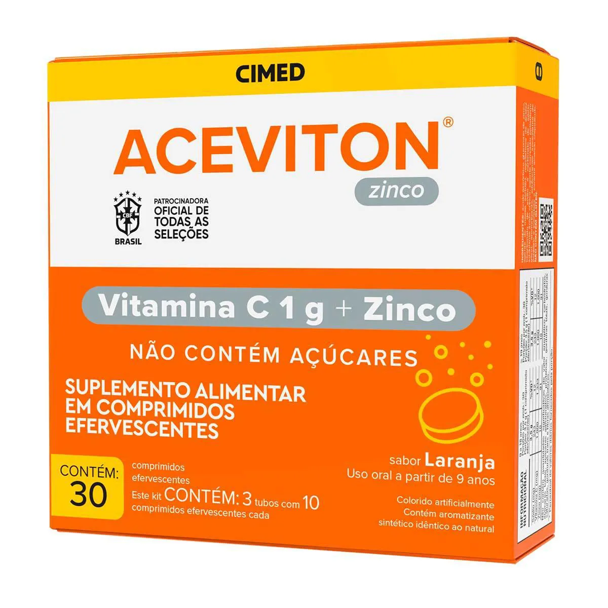 Vitamina C Efervescente + Zinco Aceviton Laranja 30 comprimidos — | Farmácia Resyla