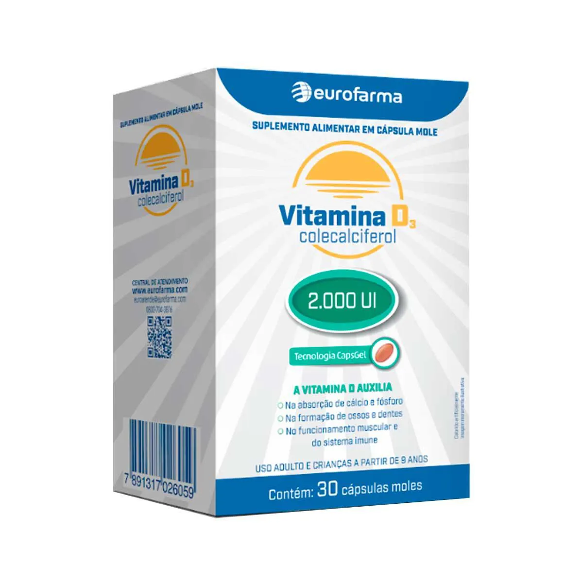 Vitamina D 2.000UI Eurofarma 30 cápsulas — Eurofarma | Farmácia Resyla