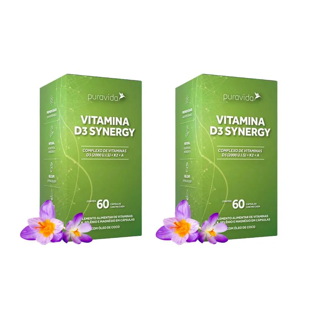 Vitamina D3 Synergy Kit com 2 - 60 Caps - Puravida — Puravida | Farmácia Resyla