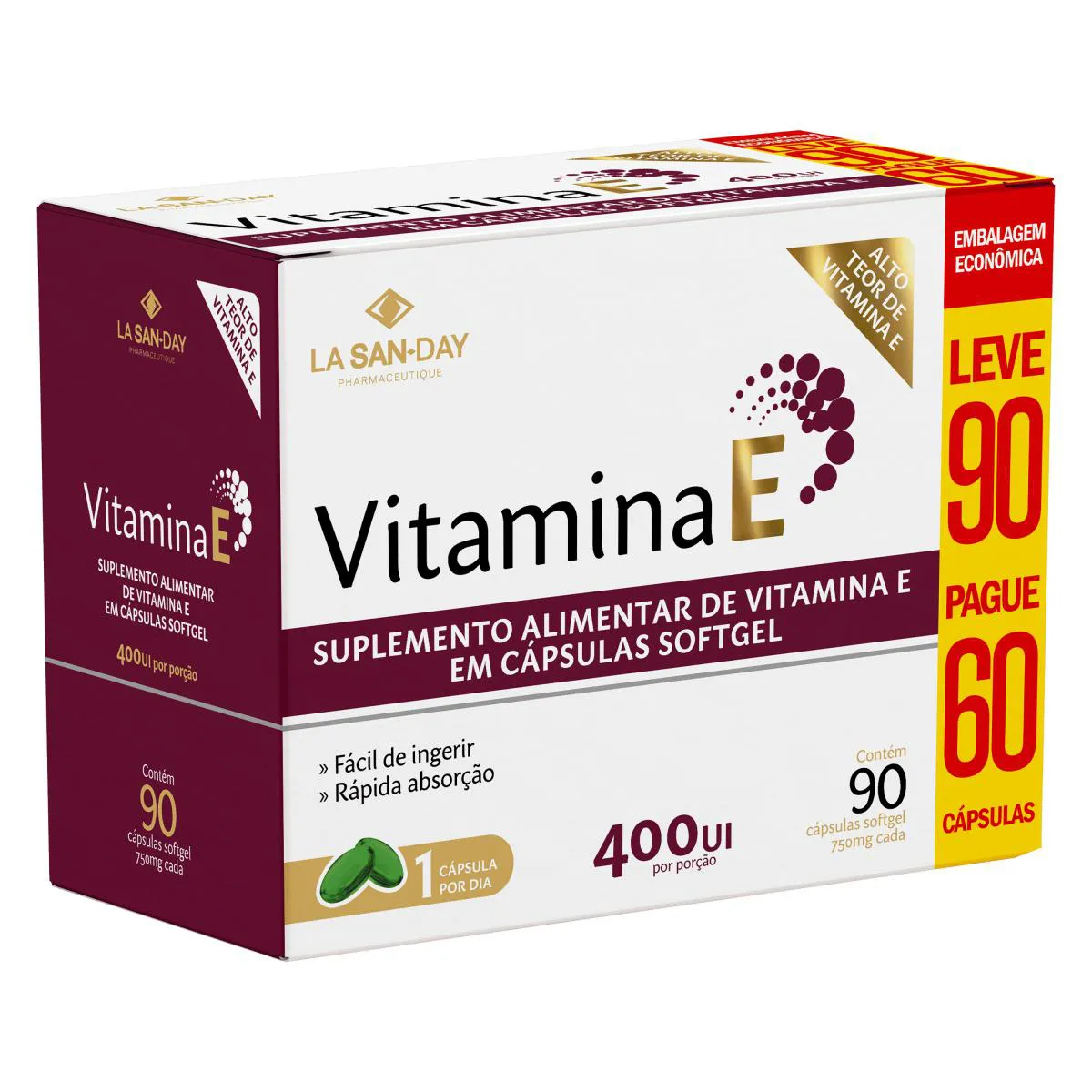 Vitamina e 400ui - 90 cápsulas - La San Day — | Farmácia Resyla