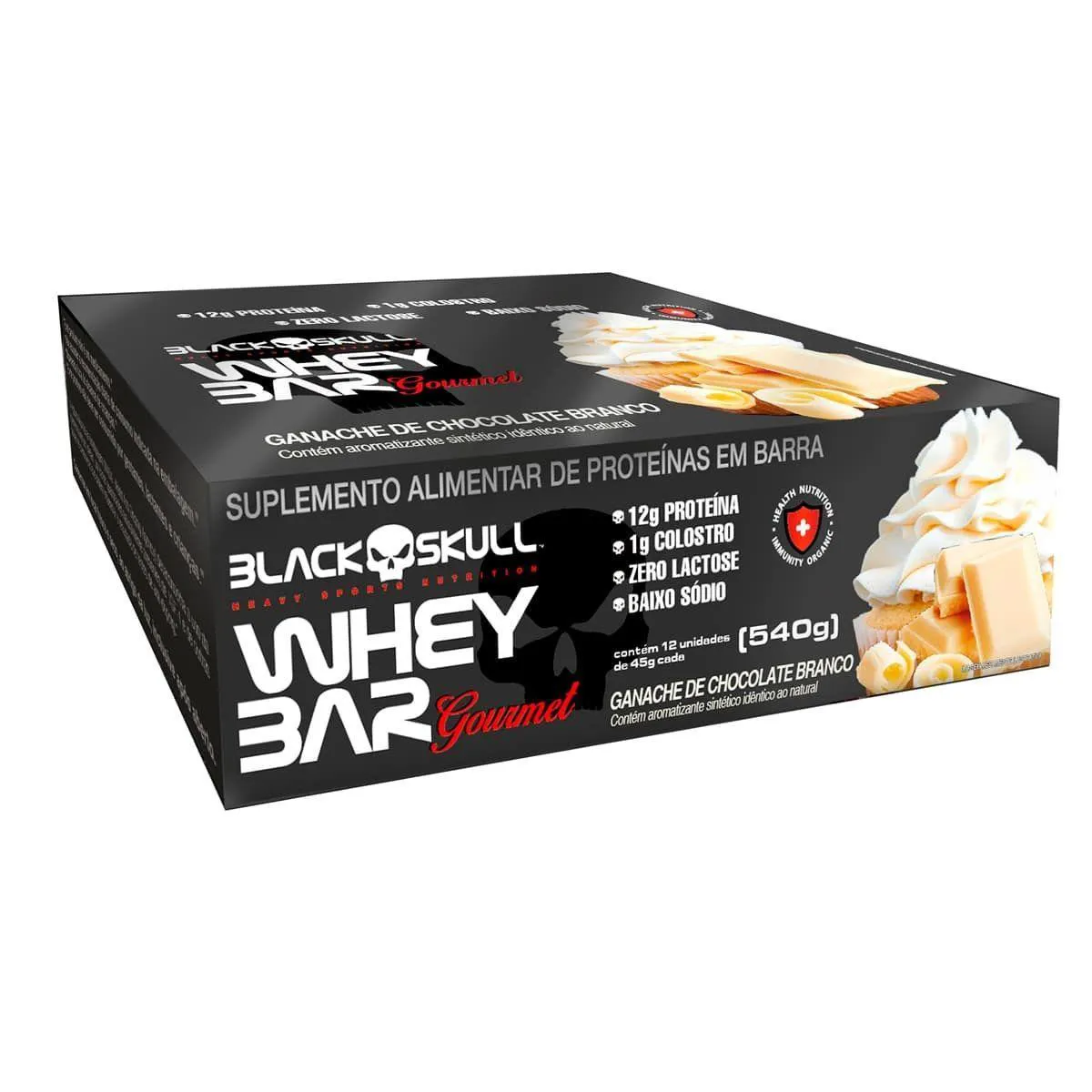 Whey Bar Gourmet - 12 Unidades 45g Chocolate Branco - Black Skull — Black Skull | Farmácia Resyla