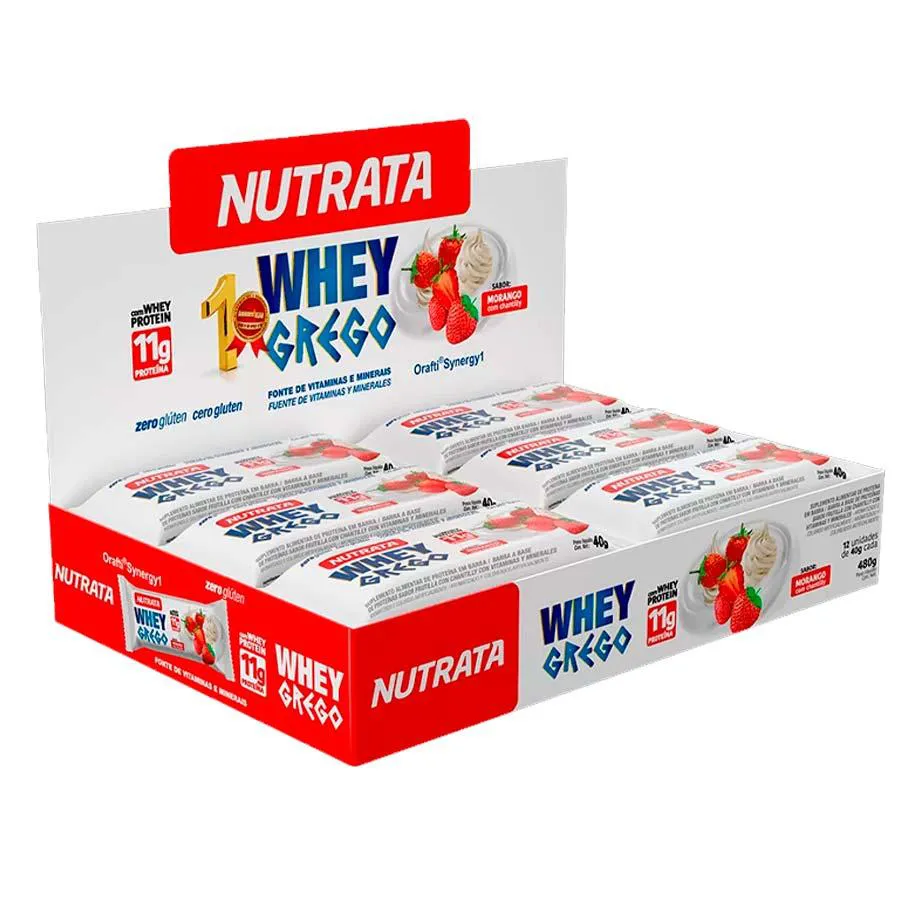 Whey Grego Bar Barrinha Morango com Chantilly Display C/ 12 — | Farmácia Resyla