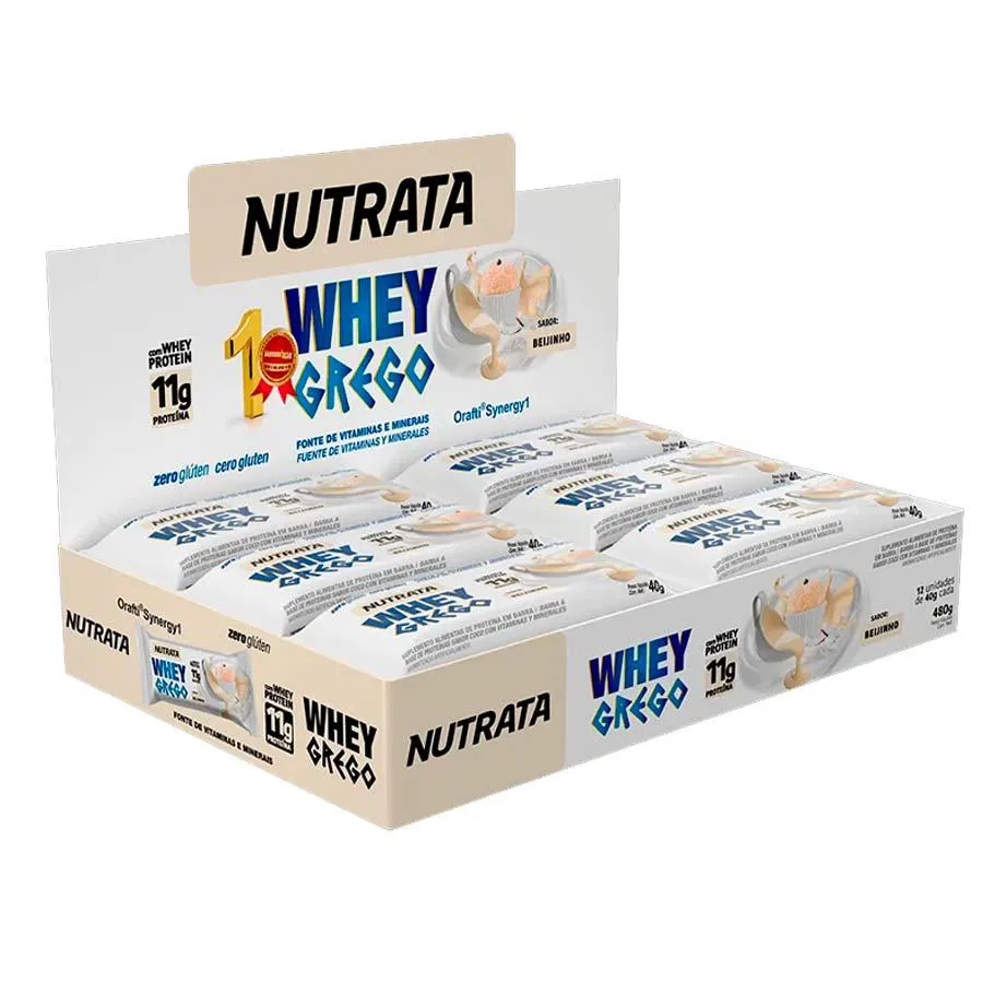 Whey Grego Bar Barrinha Sabor Beijinho Display C/12 — | Farmácia Resyla