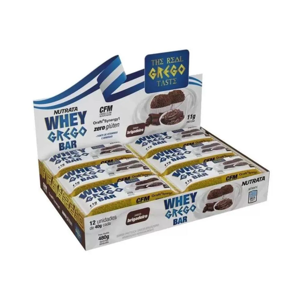 Whey Grego Bar Caixa com 12 unidades (480g) - Sabor: Brigadeiro — | Farmácia Resyla