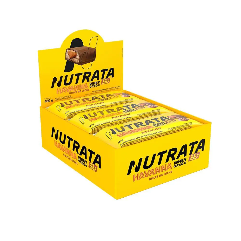 Whey Grego Bar Sabor Dulce de Leche Havanna Nutrata Display 12 Unidades — Nutrata | Farmácia Resyla