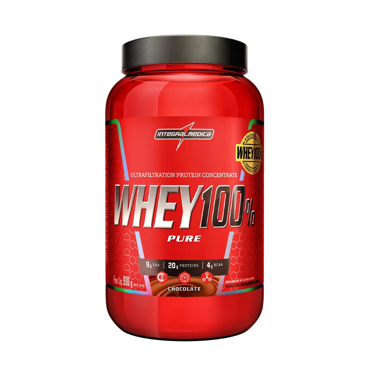 Whey Protein 100% Pure Concentrado Integralmedica Chocolate 900g — Integralmedica | Farmácia Resyla