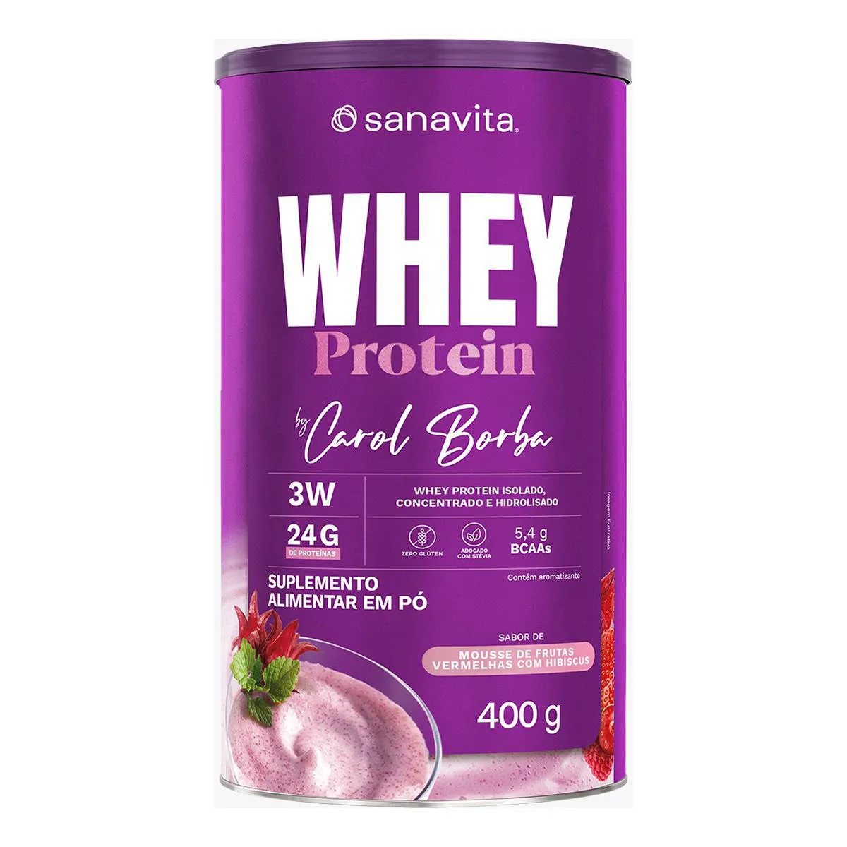 Whey Protein 3W Sanavita Carol Borba Mousse de Frutas Vermelhas com Hibiscus 400g — Sanavita | Farmácia Resyla