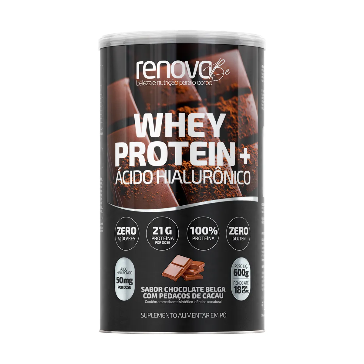 Whey Protein + Ácido Hialurônico Renova Be Chocolate Belga com Pedaços de Cacau 600g — | Farmácia Resyla