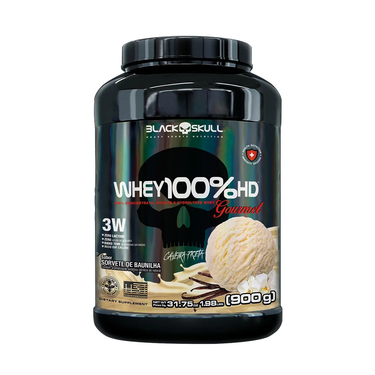 Whey Protein Black Skull 100% HD Gourmet Sorvete de Baunilha 900g — Black Skull | Farmácia Resyla