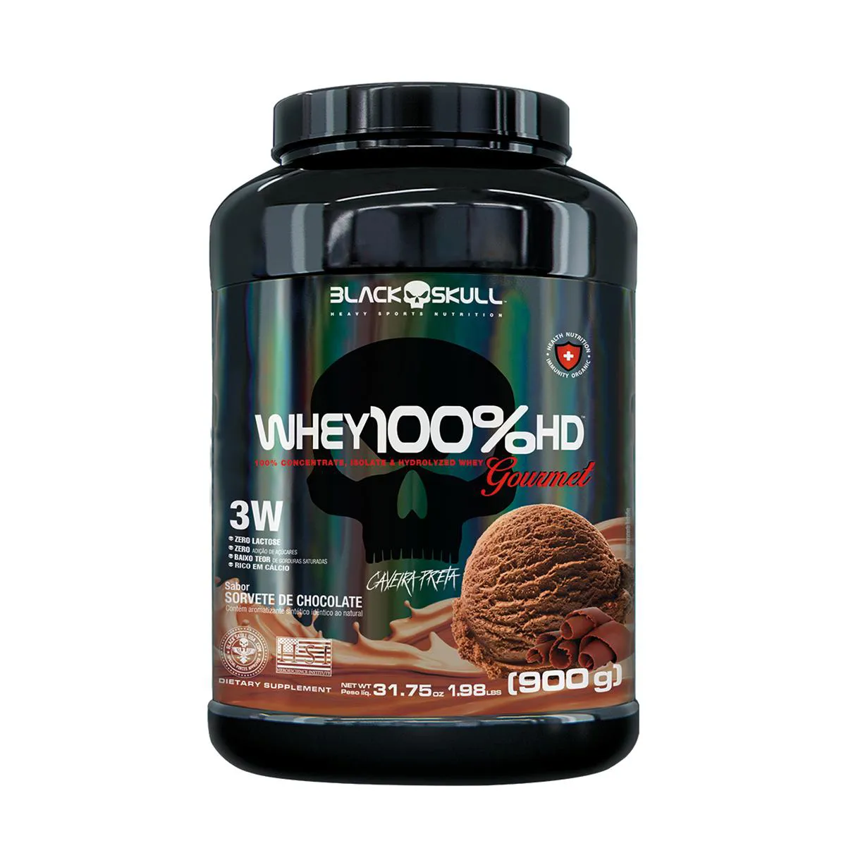 Whey Protein Black Skull 100% HD Gourmet Sorvete de Chocolate 900g — Black Skull | Farmácia Resyla