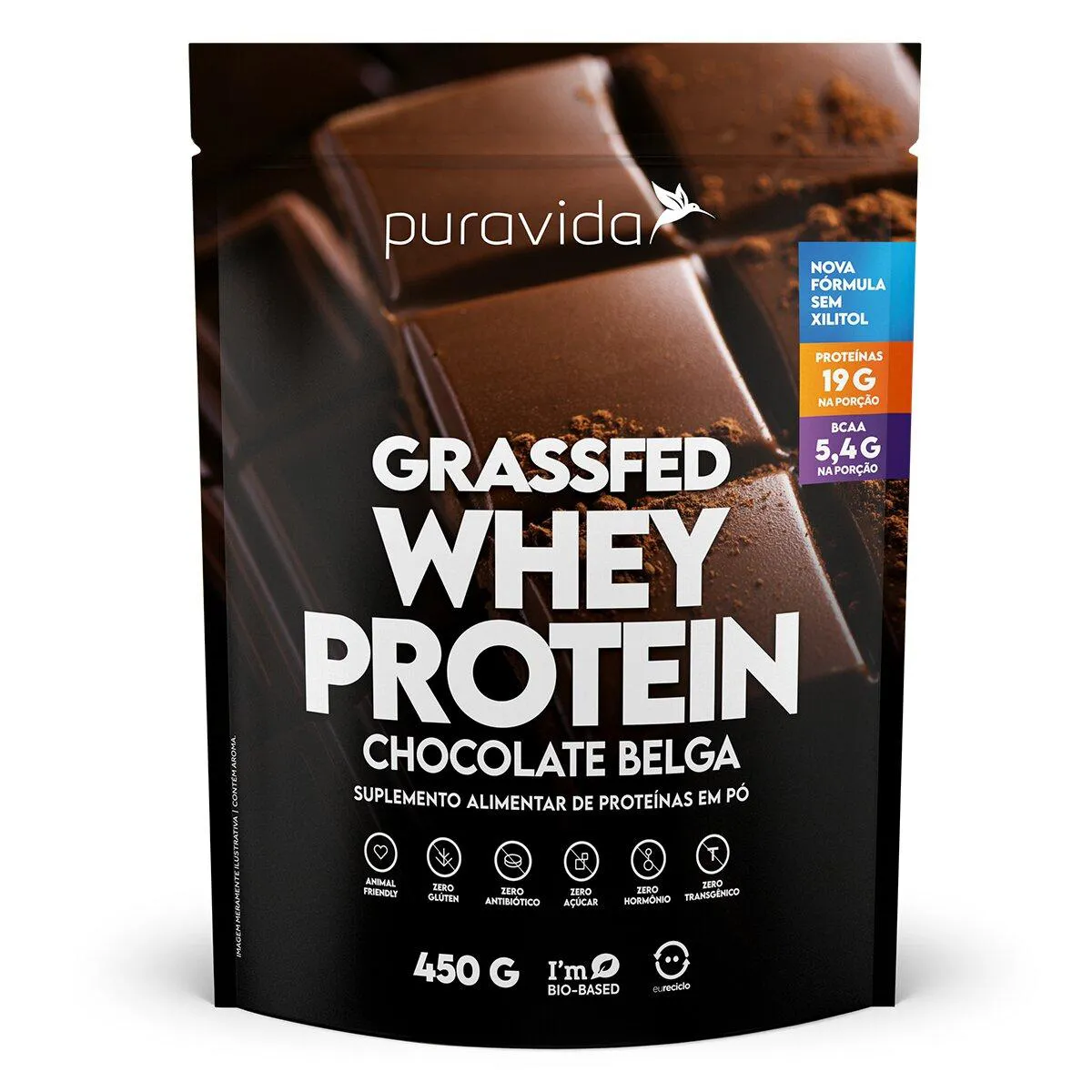Whey Protein Grassfed Puravida Chocolate Belga 450g — Puravida | Farmácia Resyla