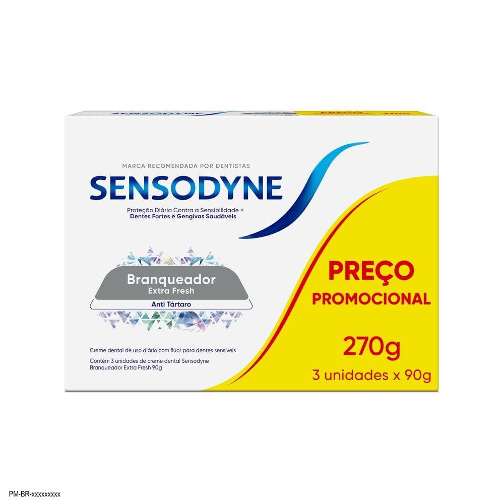 Kit Creme Dental Sensodyne Branqueador Extra Fresh Anti Tártaro para Dentes Sensíveis 90g 3 Unidades — imagem 2 | Farmácia Resyla