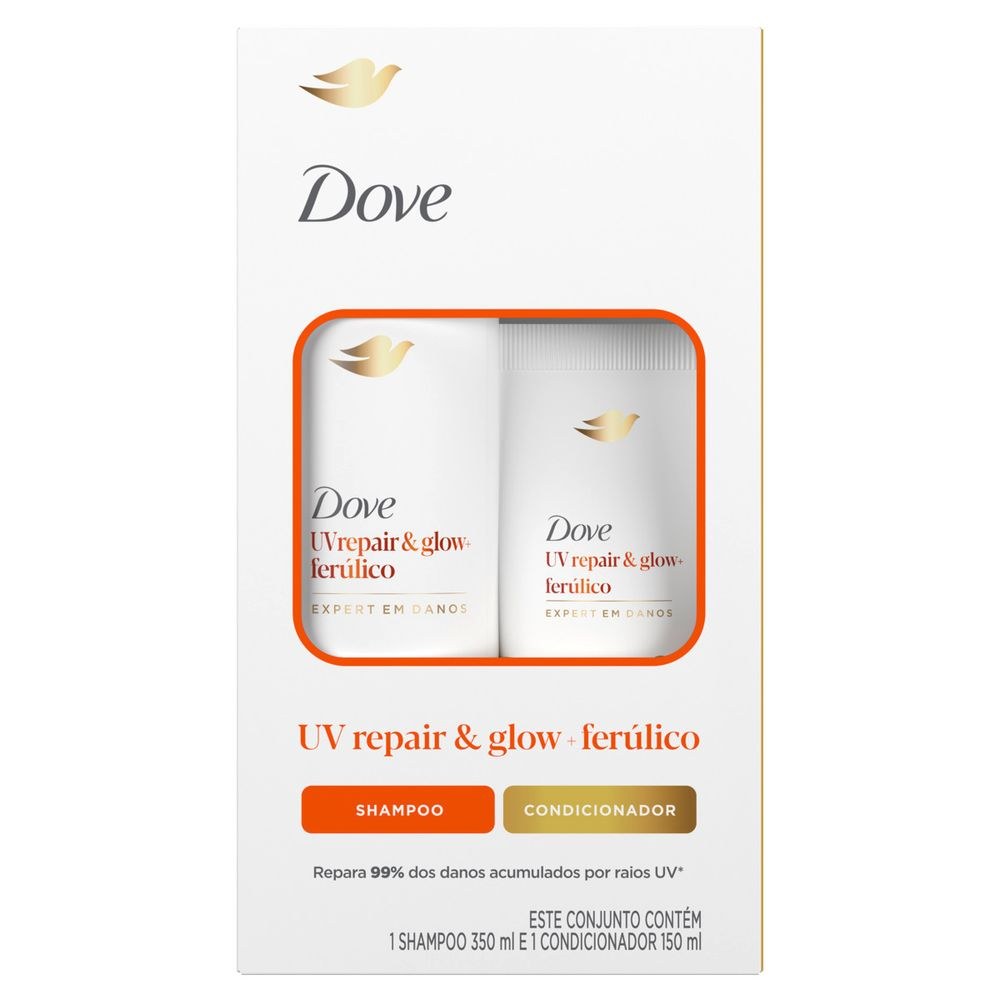 Kit Dove Shampoo 350ml + Condicionador 150ml Uv Repair Glow + Ferúlico — Dove | Farmácia Resyla