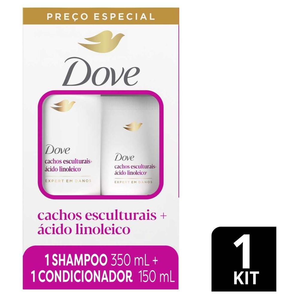 Kit Dove Shampoo Cachos Esculturais + Ácido Linoleico 350ml + Condicionador Cachos Esculturais + Ácido Linoleico 150ml — Dove | Farmácia Resyla