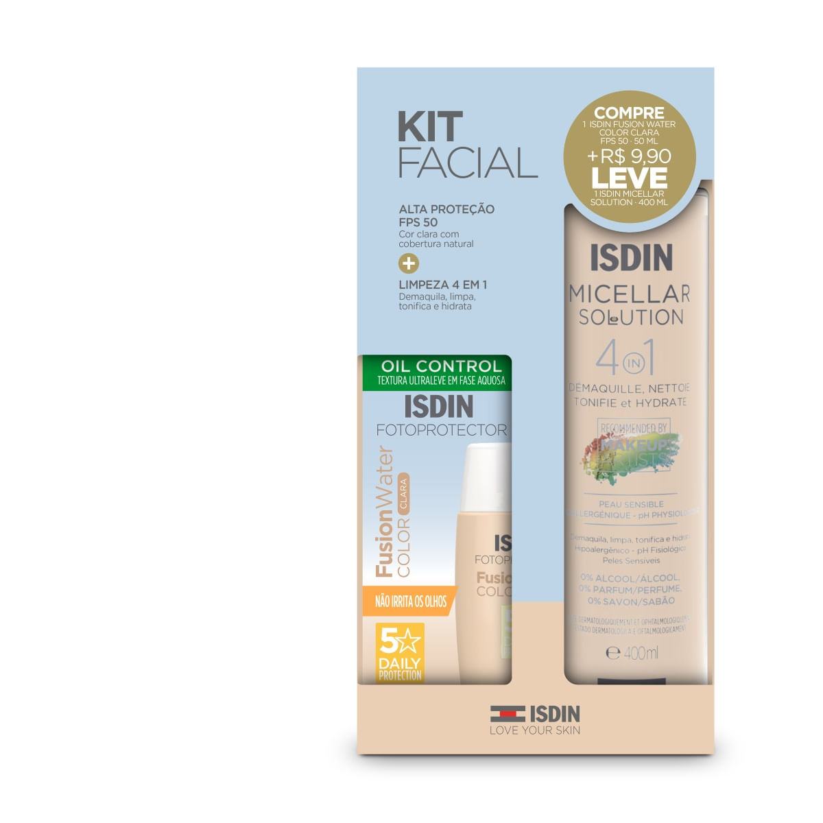 Kit Facial Isdin Micellar 4 Em 1 400ml + Protetor Solar Facial Com Cor Fps50 — Isdin | Farmácia Resyla