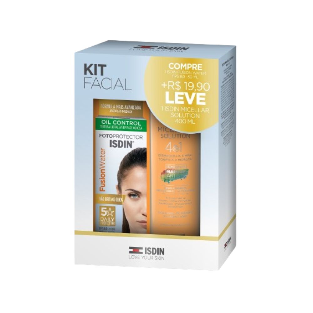 Kit Facial Protetor Solar Facial ISDIN Fusion Water FPS60 50ml 1 Unidade + Solução Micelar ISDIN Micellar Solution 400ml 1 Unidade — Isdin | Farmácia Resyla