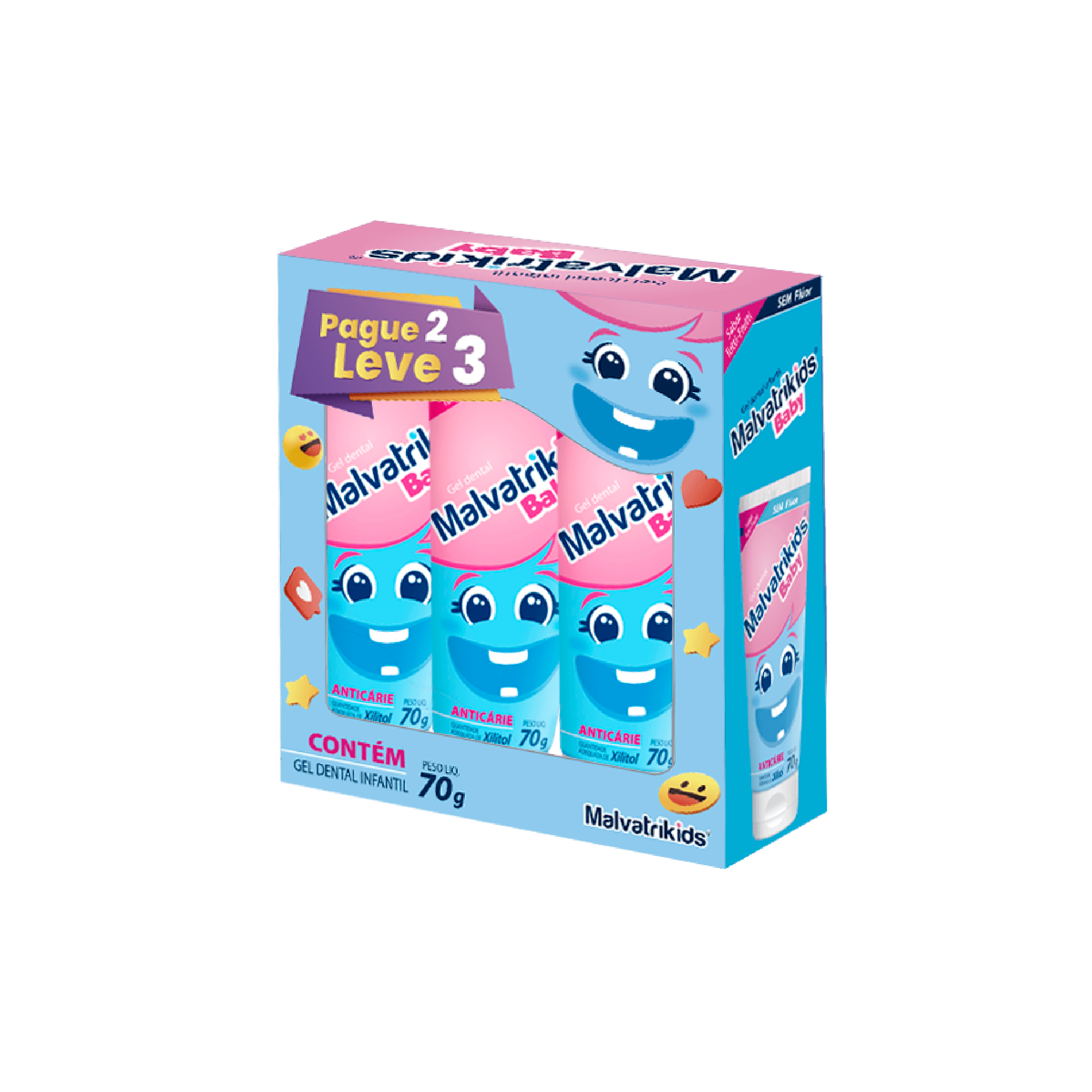 Kit Gel Dental Infantil Malvatrikids Baby Anticáries 70g 3 Unidades Leve 3 Pague 2 — Malvatrikids | Farmácia Resyla