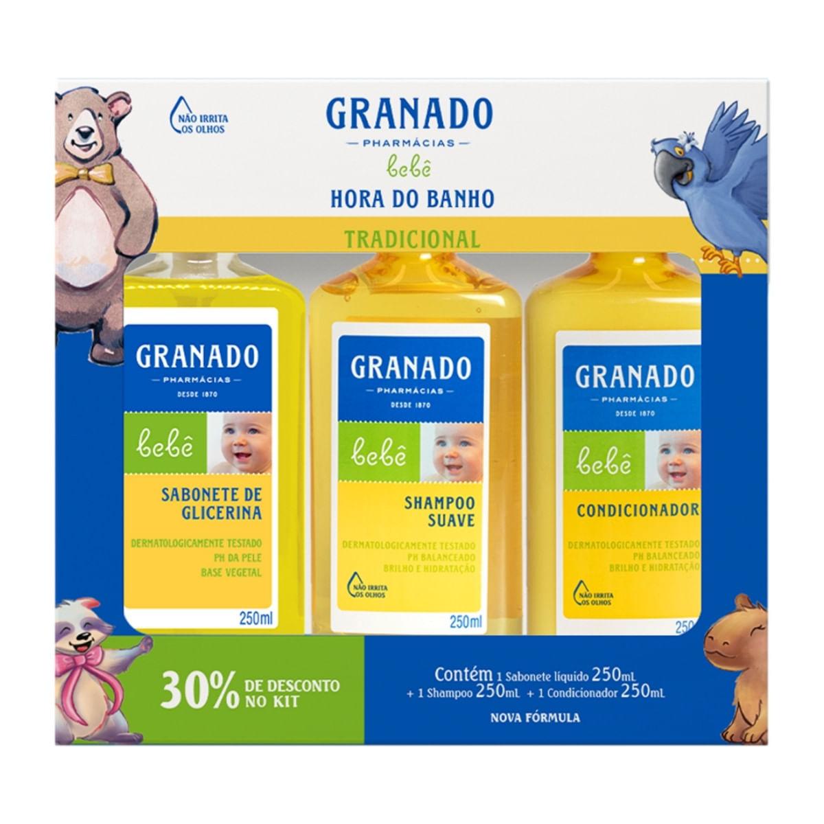 Kit Granado Babê Hora Do Banho Shampoo Suave 250ml + Condicionador 250ml + Sabonete Líquido De Glicerina Tradicional 250ml — Granado | Farmácia Resyla