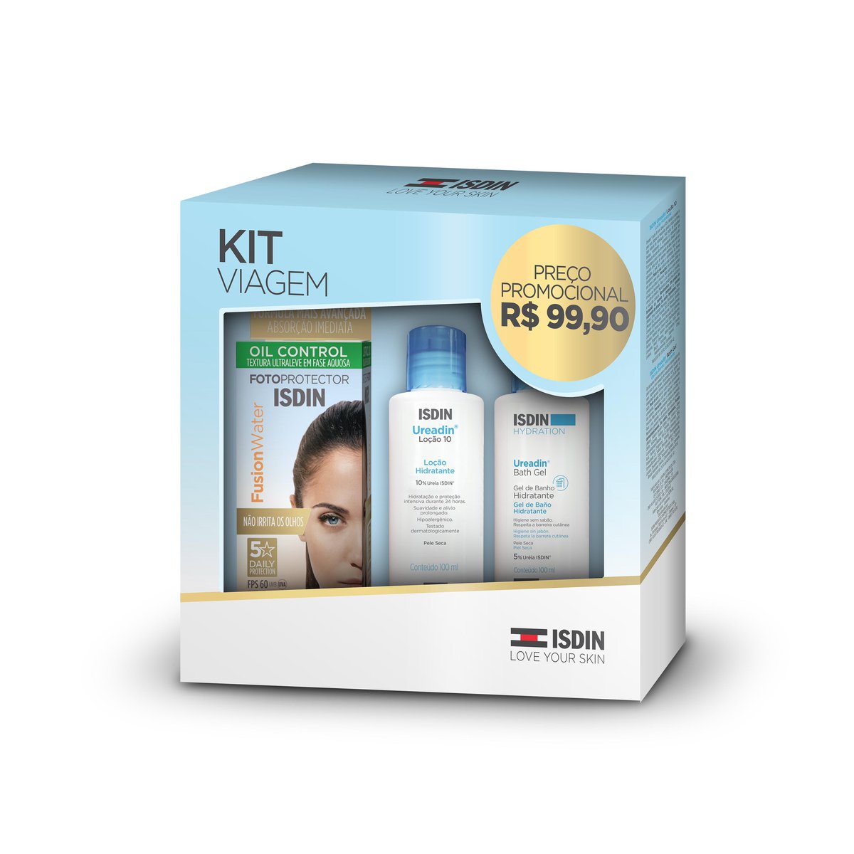 Kit ISDIN Protetor Solar Facial Fusion Water FPS60 30ml 1 Uni + Loção Hidratante Ureadin 10 100ml 1 Uni + Gel de Banho Ureadin 100ml — imagem 2 | Farmácia Resyla