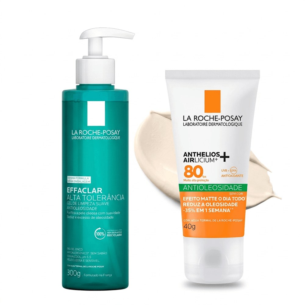 Kit La Roche-Posay Limpeza e Proteção Solar Gel de Limpeza Effaclar Alta Tolerância 300g + Protetor Solar Anthelios Airlicium+ FPS 80 40g — La Roche-Posay | Farmácia Resyla