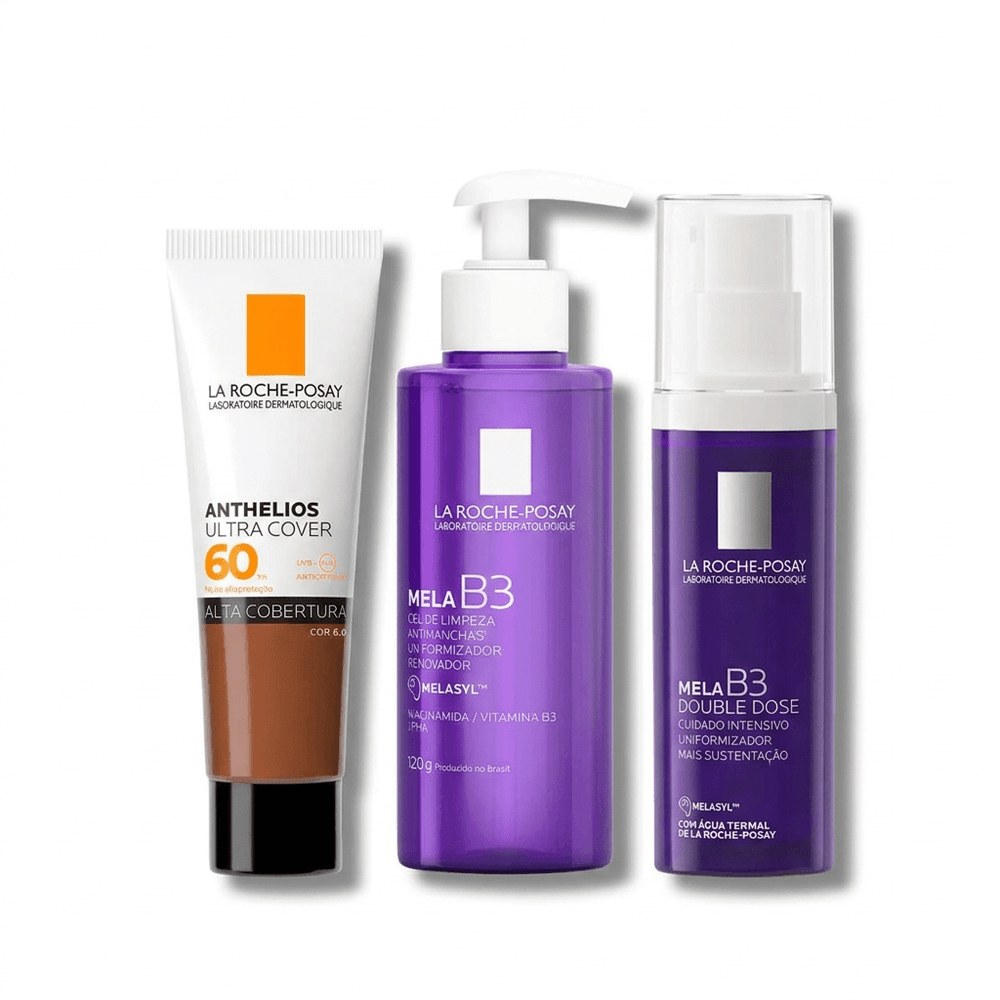 Kit La Roche-Posay Mela B3 e Anthelios Gel de Limpeza 120g + Hidratante Clareador 40ml + Protetor Solar Ultra Cover Cor 6.0 30g — La Roche-Posay | Farmácia Resyla