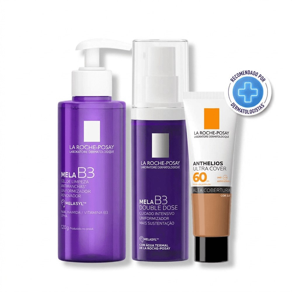 Kit La Roche-Posay Mela B3 Gel de Limpeza 120g + Hidratante Double Dose 40ml + Protetor Solar Anthelios Ultra Cover Cor 3.0 30g — La Roche-Posay | Farmácia Resyla