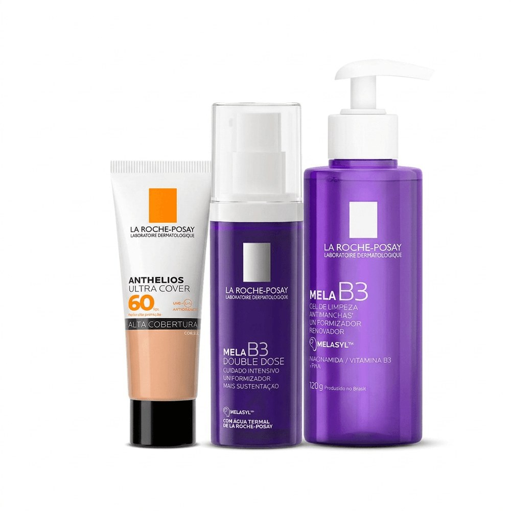 Kit La Roche-Posay Mela B3 Skincare Gel de Limpeza 120g + Hidratante Clareador 40ml + Protetor Solar Anthelios Ultra Cover Cor 2.5 30g — La Roche-Posay | Farmácia Resyla