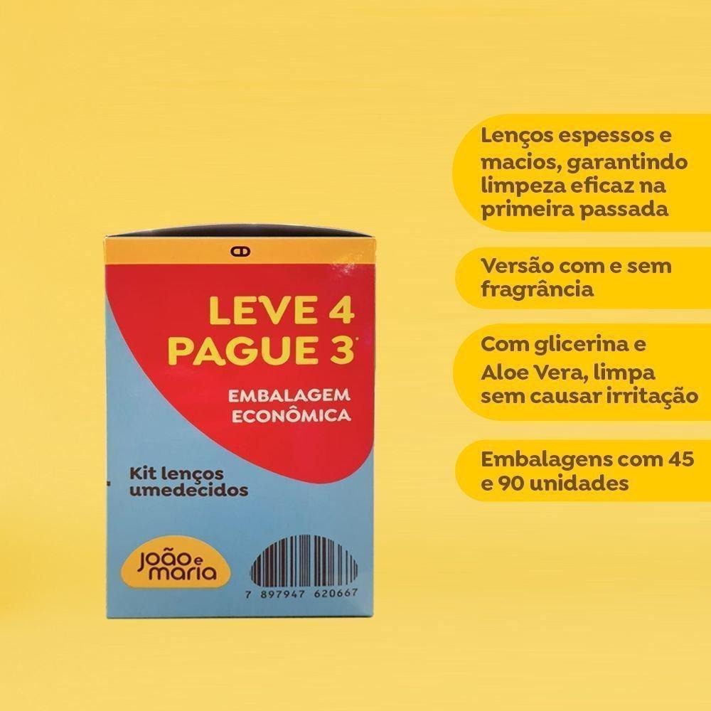 Kit Lenço Umedecido João E Maria Recém-Nascido Sem Fragrância Com Glicerina E Aloe Vera 4 Un Com 45 Folhas Cada Leve 4 Pague 3 Unidades — imagem 4 | Farmácia Resyla