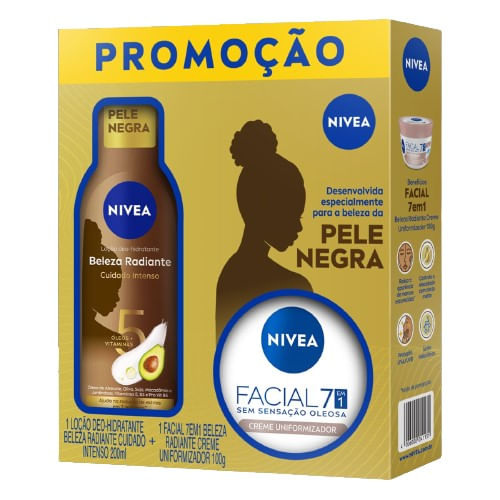 Kit Loção Hidratante Nivea Beleza Radiante Pele Negra 200ml 1 Unidade + Creme Facial Nivea Uniformizador 100g 1 Unidade — Nivea | Farmácia Resyla