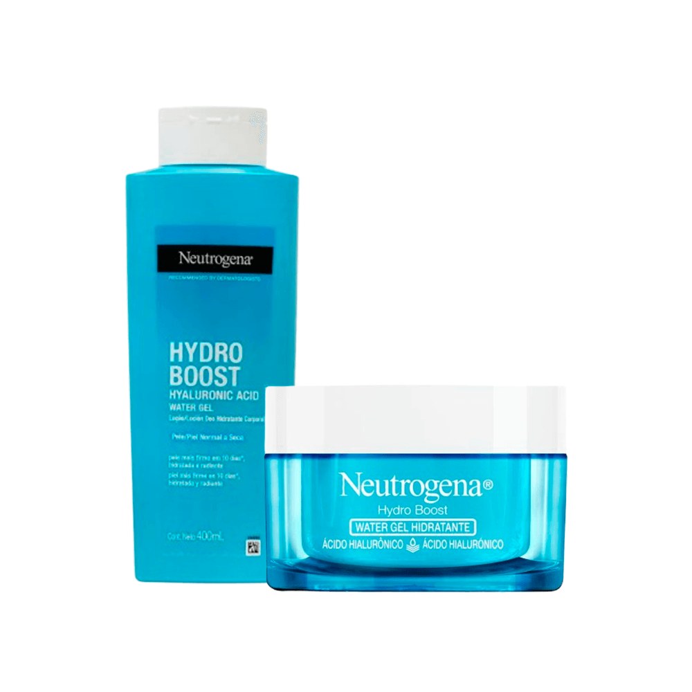 Kit Neutrogena Boost Water Hidratante Corporal Water Gel com Ácido Hialurônico 400ml + Hidratante Facial Neutrogena Water Gel 50g — Neutrogena | Farmácia Resyla