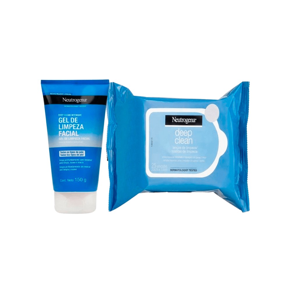 Kit Neutrogena Gel de Limpeza Facial Pele Mista a Oleosa 150g + Lenço Demaquilante Deep Clean 25 unidades — Neutrogena | Farmácia Resyla